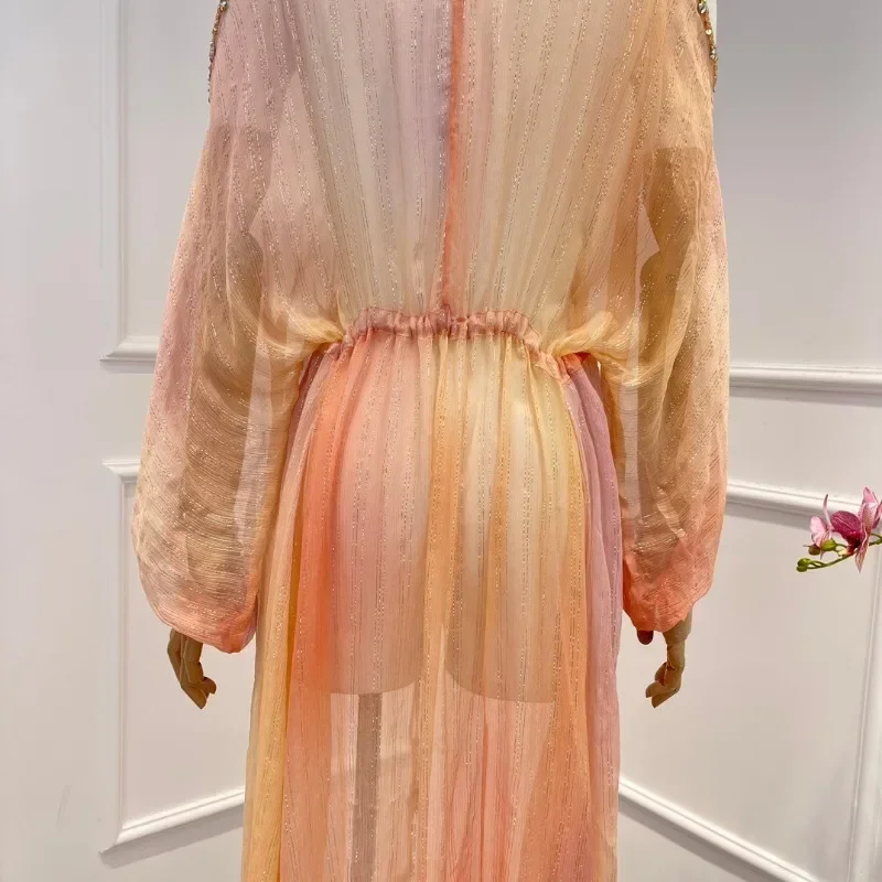 Последна колекция Високо качество изрязани рамото празник случайни стил извънгабаритни злато блестящ Midi рокля за жени5