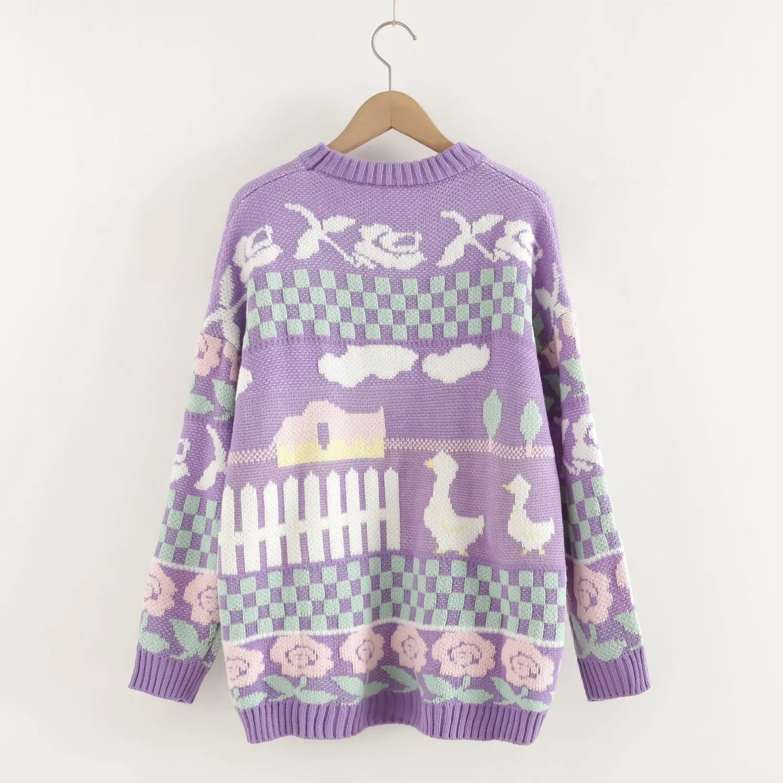 Фея Кей пастел патица пуловер 3/4 ръкав екипажа врата уютен джъмпер меко момиче естетически Harajuku облекло2