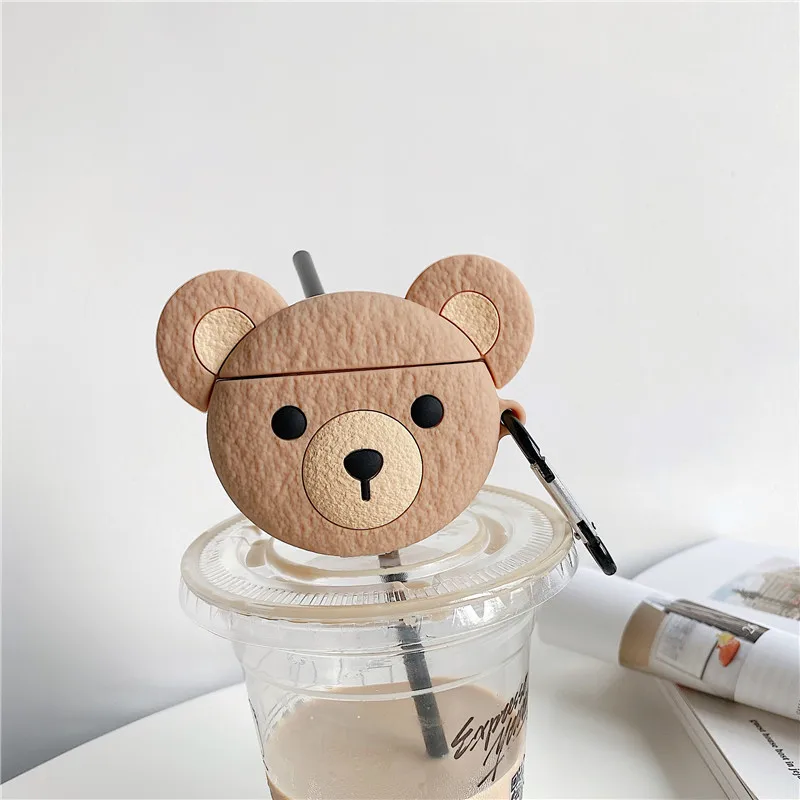 карикатура кафява мечка кафе сладък силиконови калъфи за Apple Airpods 1 2 3 Pro безжична слушалка зареждане капак за Airpods случай кутия0