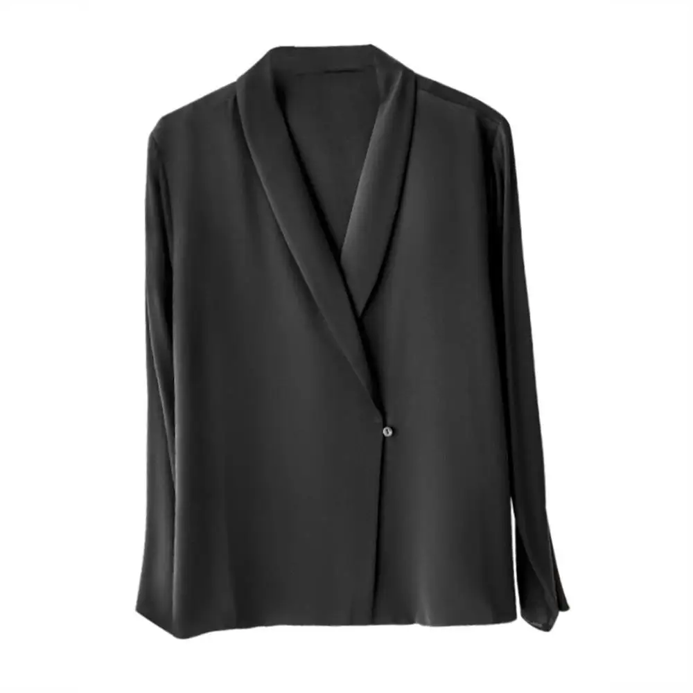 Дамско облекло 2023 Черно бяло V-образно деколте дълъг ръкав прост елегантен костюм ризи Мода бизнес случайни офис дама блуза Blusas5