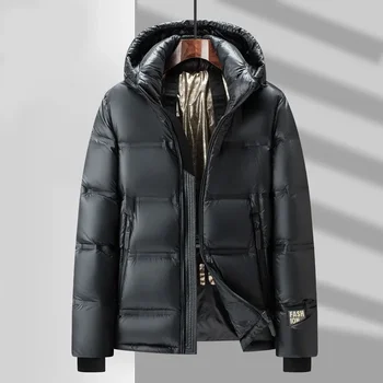 Яке с качулка за мъжка зима късо ветроупорно студоустойчиво и удебелено топло яке