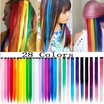Rainbow цветни синтетични дъгови клипове в косата едно парче прави цветни разширения за коса 22