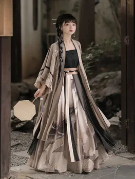 ханфу рокля жени китайски традиционен косплей костюм реколта печат 3 парче комплекти ханфу рокля лятна модна рокля за жени