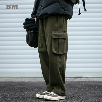 Зимни японски улични облекла Висококачествено руно карго панталони Мъжко облекло Harajuku Висококачествени дебели панталони Модни панталони