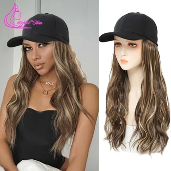Синтетична перука шапка с коса Ombre черно кафяво руса коса разширения контактни бейзболна шапка черно бяла шапка перуки за жени момичета