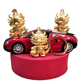 Китайска новогодишна украса Ключодържател 3D златен дракон висулки Зодиак животински ключодържател Новогодишни подаръци Дракон фигурка украшение