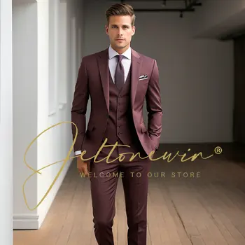 Men Skinny 3 Pieces Set Formal Slim Fit Tuxedo Prom Suit / Male Groom Wedding Blazers Висококачествена рокля яке палто панталони жилетка
