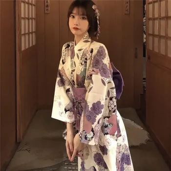 Модни национални тенденции жени секси кимоно юката рокля с Obi новост вечерна рокля японски косплей костюм флорални един размер