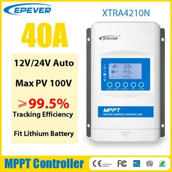 40A MPPT соларен контролер за зареждане 12V24V Auto EPEVER XTRA4210N XDS2 LCD дисплей Fit литиева оловно-киселинна батерия MaxPV100V