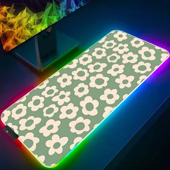 Зелено цвете маса килим компютър геймър бюро мат XXL игри клавиатура подложки RGB подсветка разширена подложка за мишка Офис мека подложка за мишка