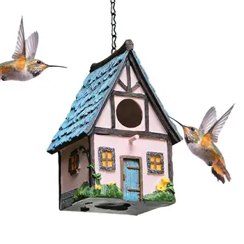 смола висящи цветни къщичка за птици градина селски вили птица къща открит декоративна кутия за гнездене за малки птици