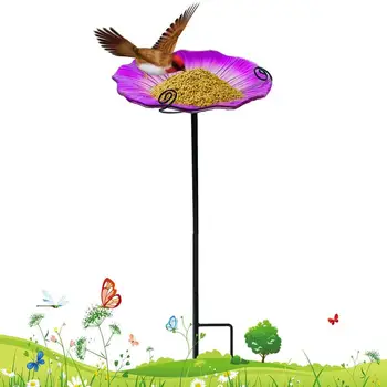 Тава за хранене на птици с кол Устойчива на атмосферни влияния форма на цвете Подвижен полюс Стояща птица баня за вътрешен двор двор