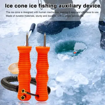 Мини джобен инструмент за смачкване на лед, зимен риболов на лед преносим ръчен лед, противоплъзгащ се външен помощен прибиращ се леден конус