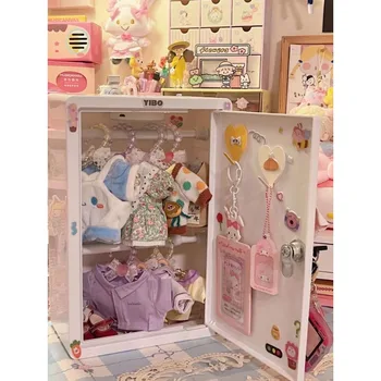 Памучна кутия за съхранение на дрехи за кукли 20 см бебешки дрехи дисплей багажник DIY мини гардероб