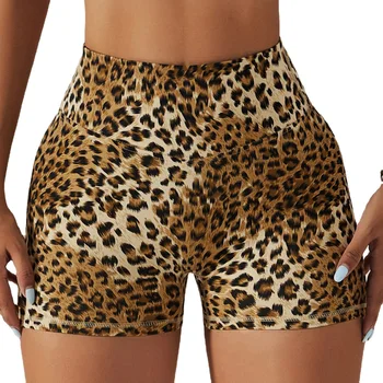 Европейски и американски леопард печат йога шорти камуфлаж голи бързо сушене фитнес панталони жените висока талия стегнат бягане Sp