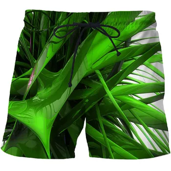 2021 Нови мъже Летни двойки Green Leaf 3D печат Потопете се плува Случайни почивка Плуване Плажни шорти Мъжко облекло борд шорти