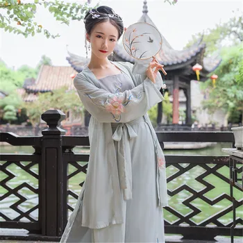 Жените фея принцеса ханфу бродерия древен китайски танц парти костюм панталони върховете ретро сцена изпълнение косплей облекло