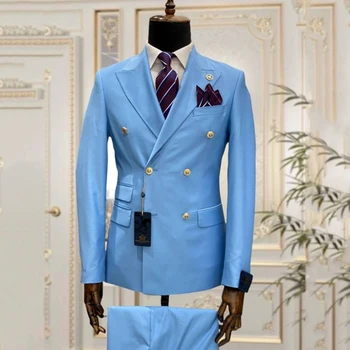 Slim Fit мъжки костюми 2 броя връх ревера двуреден сватбен смокинг младоженец бизнес облекло най-добър мъж (блейзър + жилетка) костюм Homme