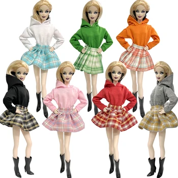 NK 29cm кукла дрехи суитчър къс за Барби екипировки 1/6 кукли аксесоари плътен цвят хлабав качулка пуловер пола JJ