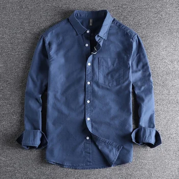 Изпрана оксфордска основа от плат прост джоб риза с дълъг ръкав мъжко ежедневно яке