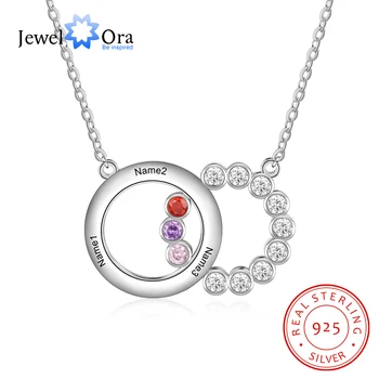 JewelOra 925 стерлингово сребро персонализирано име заключване кръг огърлица по поръчка 3 рождени камъни цирконий колиета & висулки