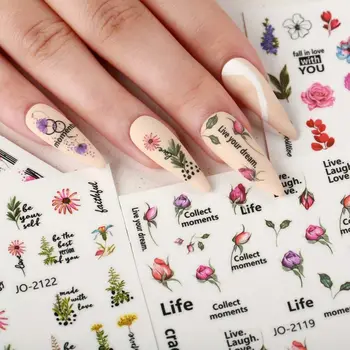 Жени Пролет Английски писма Листа Розови цветя Стикери за нокти Стикери за нокти Аксесоари за маникюр Декорации за нокти