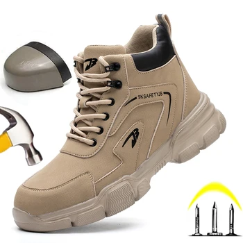 Мъжки ботуши Неразрушими обувки за безопасност Стоманени обувки за пръсти Непробиваеми маратонки Дишащи леки работни обувки