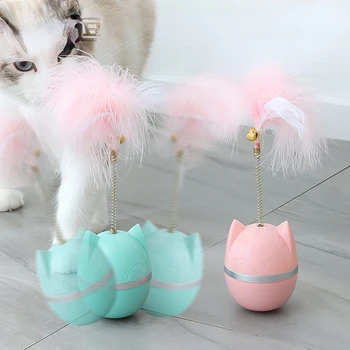 Tumbler Cat Toys Kitten Interactive Chasing Toy Real Feather Spring Cat Toy with Bell Pet Products Аксесоари за котки