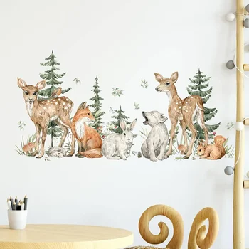 стая декор стена изкуство стикери, зайче, лос, лисица, животно, бор, кипарис, декорации за дома, аниме тапети аксесоари