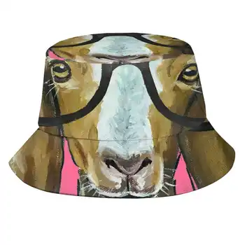 Коза с очила Изкуство Унисекс рибарски шапки Кофа Шапки Рисуване на кози Коза Телефон Кожа Коза Изкуство Смешно Коза Изкуство Цветни Коза Изкуство