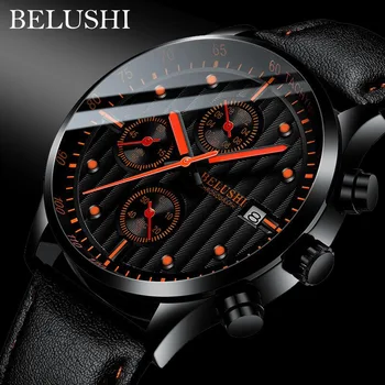 Belushi мода тенденция популярни контраст цвят три очи и шест игли светещи водоустойчив стомана колан кварцов часовник мъжки Wat