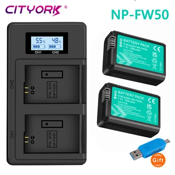 CITYORK 2250mAh NP-FW50 np fw50 батерия за камера + LCD USB зарядно устройство за Sony Alpha a6500 a6300 a6000 a5000 a3000 NEX-3 a7R a7S NEX-7