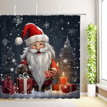 Зимна коледна завеса за душ Дядо Коледа снежен човек снежинка коледно дърво подарък червен камион Нова година Начало декор завеси за баня
