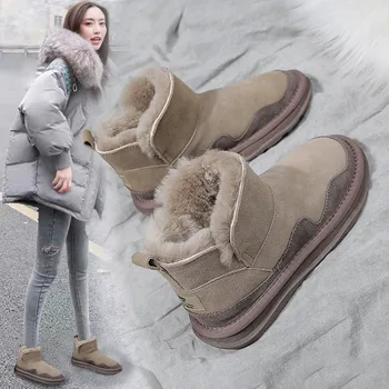 Марка дамски ботуши, продаващи снежни ботуши дамски 2024 зимни нови руно удебелени нехлъзгащи се топли снежни памучни обувки