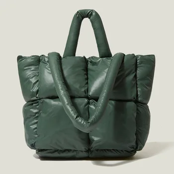 Модни големи чанти с подплатени чанти Дизайнерски ватирани дамски чанти за рамо Луксозни найлонови памучни чанти Зимна чанта 2021