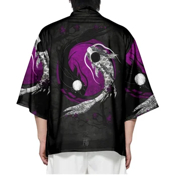 Harajuku Мъже Жени Косплей Жилетка Haori Азиатско облекло 2023 Японско улично облекло Риба печат Самурай кимоно
