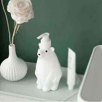 Бял сладък мечка форма сапун дозатор пластмасова декорация душ гел лосион дозиране бутилка голям капацитет кухненска преса помпи