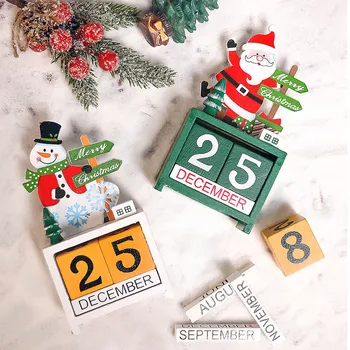 Дървен весел коледен календар на Дядо Коледа Коледни орнаменти Коледна украса за дома 2023 Нова година Календар за обратно броене на Navidad