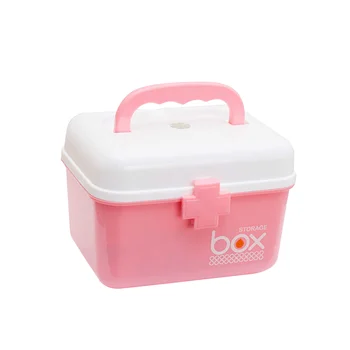 Storage Box Organizer Кутия за първа помощ с подвижна тава & дръжка Семеен авариен комплект Организатор за съхранение - размер S (розов)