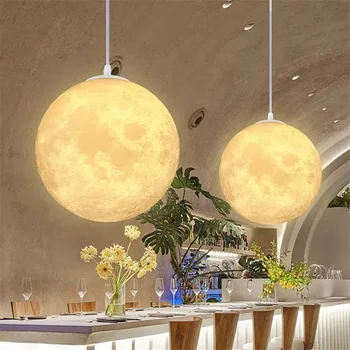 Nordic 3D печат Луната висулка светлина творчески нощна лампа вътрешен декор ресторант Living спалня висящи осветление полилеи