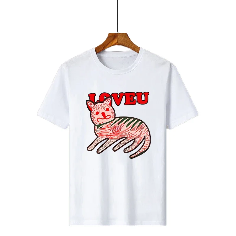 Дамска лятна тениска Love U Letters Print 100% чист памук Луксозен къс ръкав Tees Дамска мода Улично облекло Двойки Y2K върхове5
