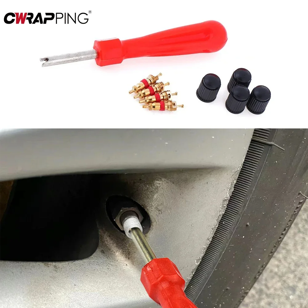 9PCS/Комплект автомобилни гуми Клапан ядро гаечен ключ отстраняване инструмент комплект клапан ядра клапан капачки клапан стволови отвертка гуми ремонт0