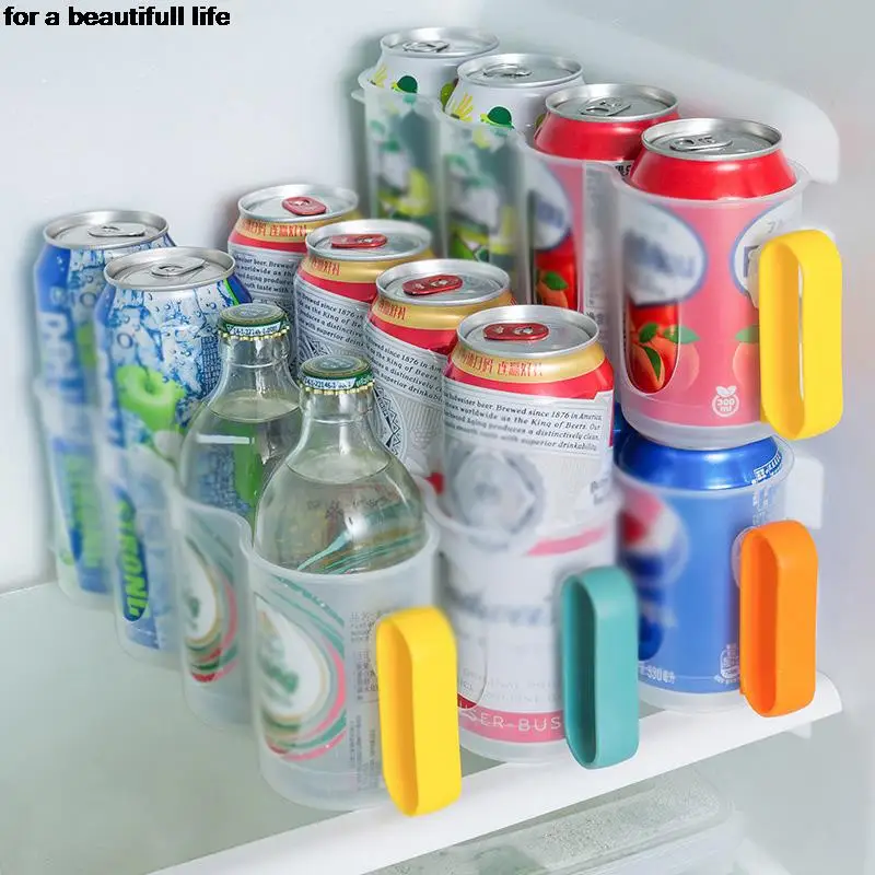 Сок стелажи за напитки Може да спестява място Организатор Хладилник Кухненско съхранение Мрежа за напитки Издърпайте Кутия за съхранение Аксесоари за хладилници0