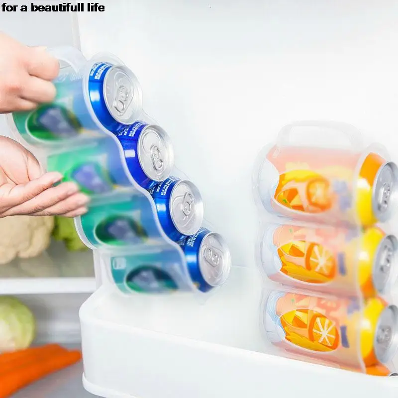Сок стелажи за напитки Може да спестява място Организатор Хладилник Кухненско съхранение Мрежа за напитки Издърпайте Кутия за съхранение Аксесоари за хладилници2