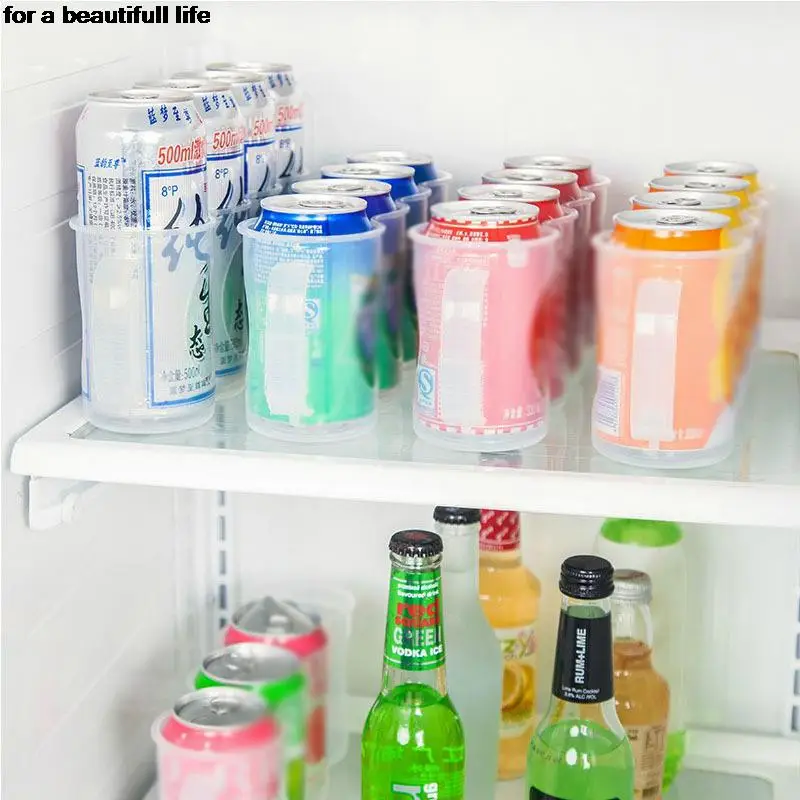 Сок стелажи за напитки Може да спестява място Организатор Хладилник Кухненско съхранение Мрежа за напитки Издърпайте Кутия за съхранение Аксесоари за хладилници3