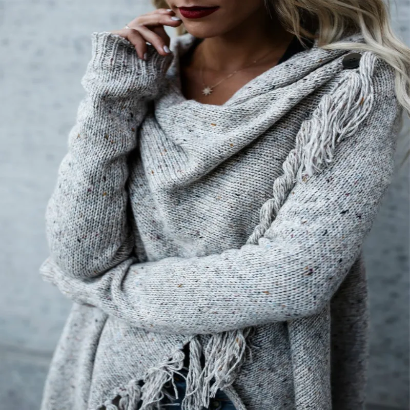 Жените дълги ресни плетено яке пуловер хлабав палто пискюли дълъг ръкав шал яка жилетка снаждане връхни върхове 20183