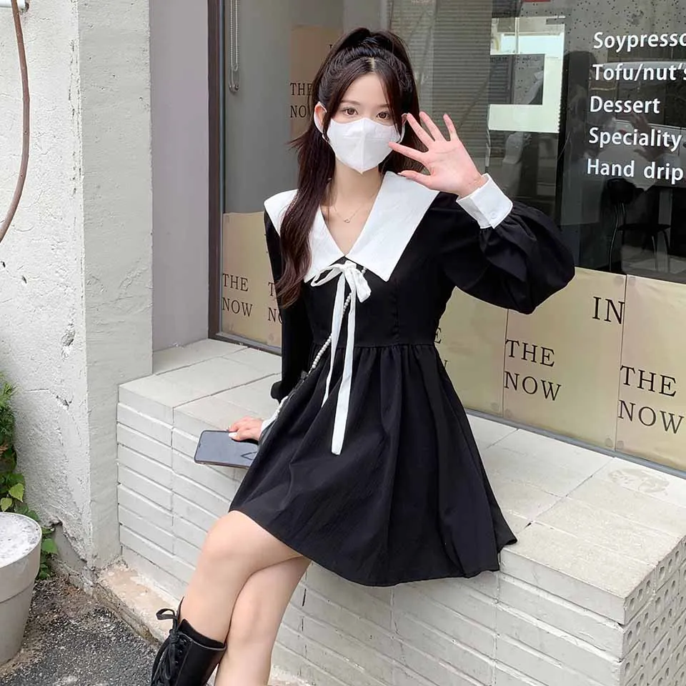 A-line рокля жени мини моряк яка Япония стил Kawaii студенти империя сладък дизайн ретро вестидос свободно време мека дама гореща продажба3