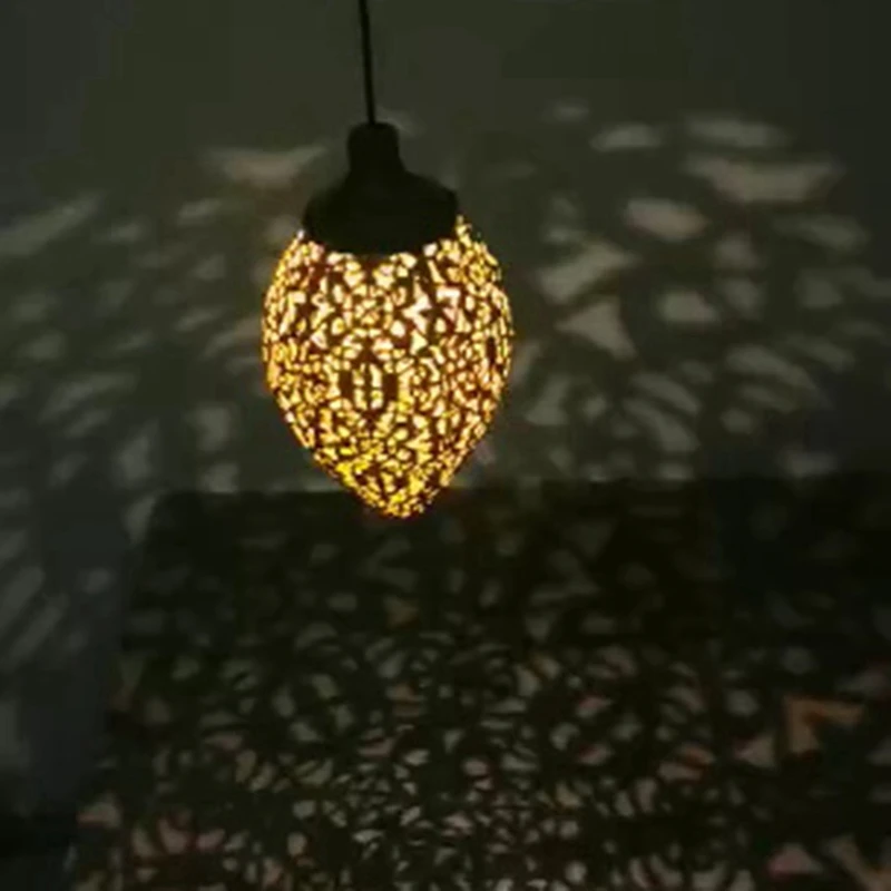 4X слънчева захранва LED марокански висящ фенер ретро марокански модел проекция лампа открит градина фея светлина комплект1