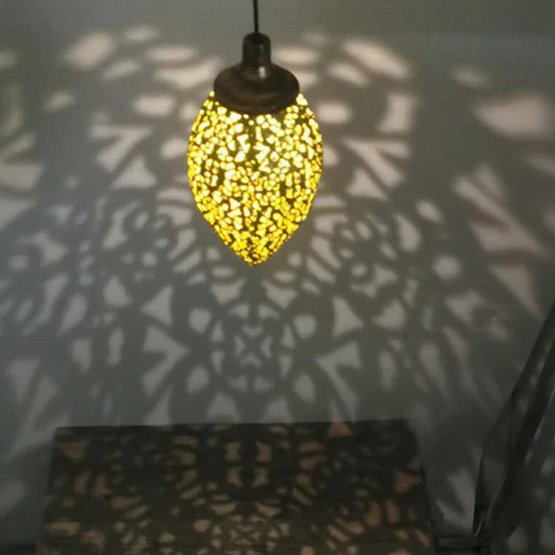 4X слънчева захранва LED марокански висящ фенер ретро марокански модел проекция лампа открит градина фея светлина комплект3