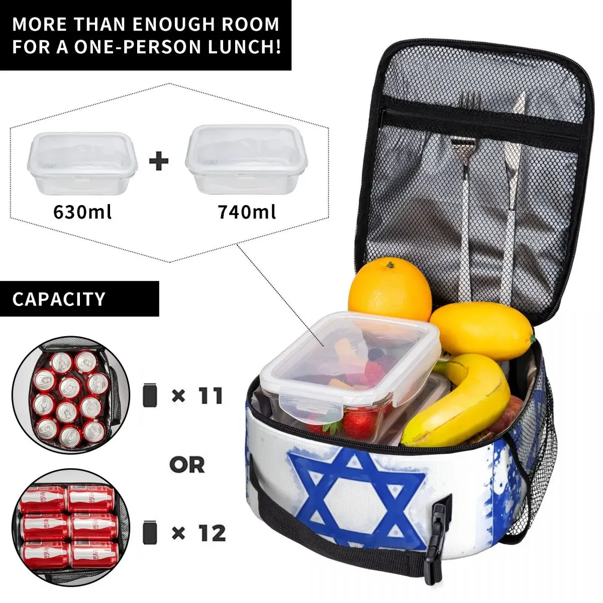 Израел флаг изолирани обяд чанти водоустойчив пикник чанти термичен охладител обяд кутия обяд мъкна за жена работа деца училище2